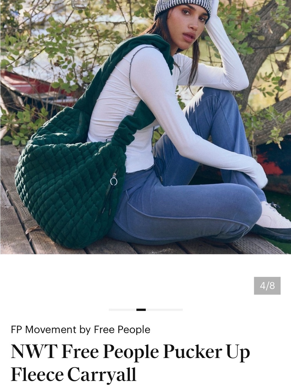 Free People Movement Pucker Up Fleece carryall Elegant Green Quilted Women's NWT